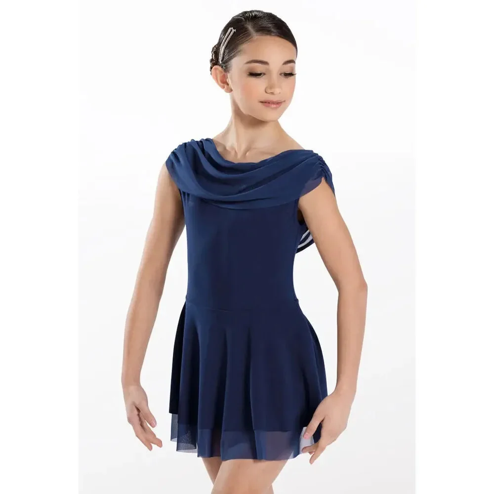 Pre-Owned Dance Costume Weissman 13354 XL Child Navy Drape Front and Back Lyric